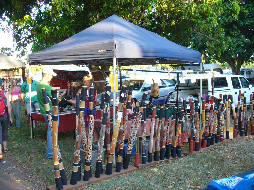 Buying Aboriginal Art and Didgeridoos  at Darwin's Mindil Sunset Markets 