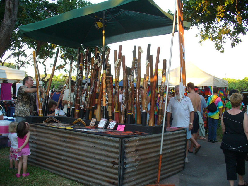 Buying Aboriginal Art and Didgeridoos  at Darwin's Mindil Sunset Markets